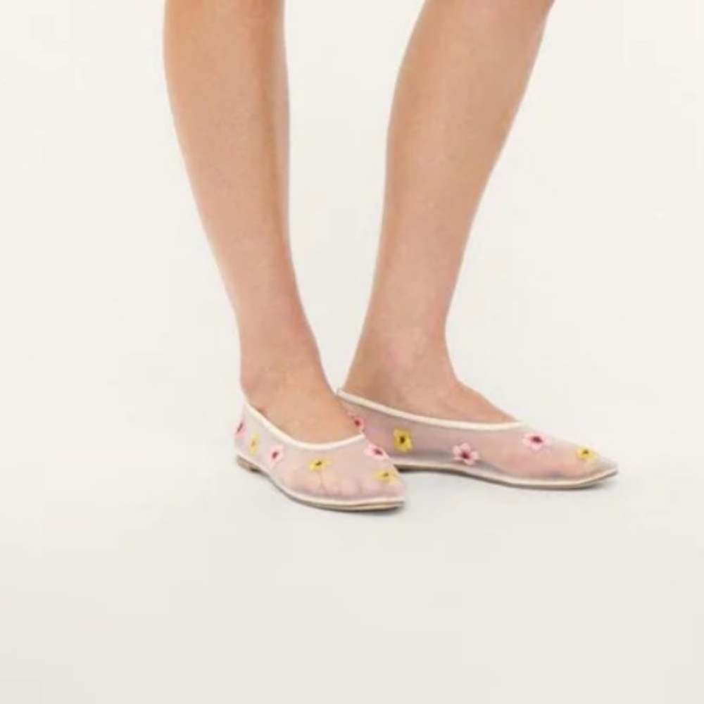 STAUD ALBA BALLET FLAT floral MESH Leather Trim Minimalist Design EU 36.5 new - Picture 7 of 11